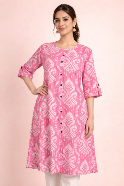 Pink Printed Straight Fit Kurti